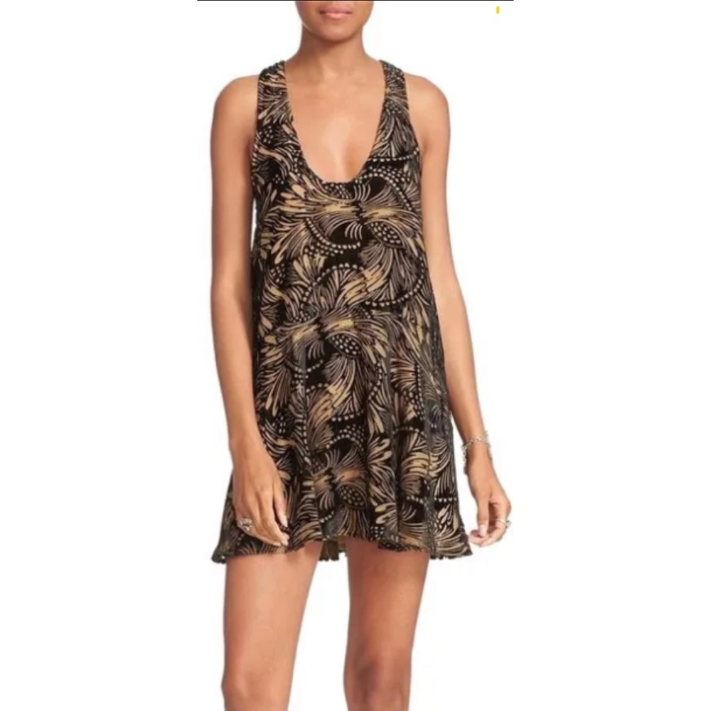 Free People Ellie Burnout Velvet Mini Dress Sleeveless Scoop Neck Lined Bohemian